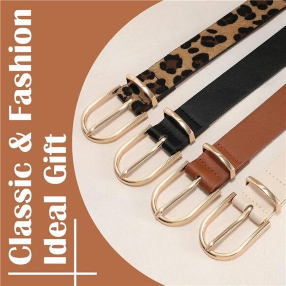 3 Pack Women's Belts for Jeans Pants Fashion Gold Buckle Ladies Dress - Picture 4 of 5